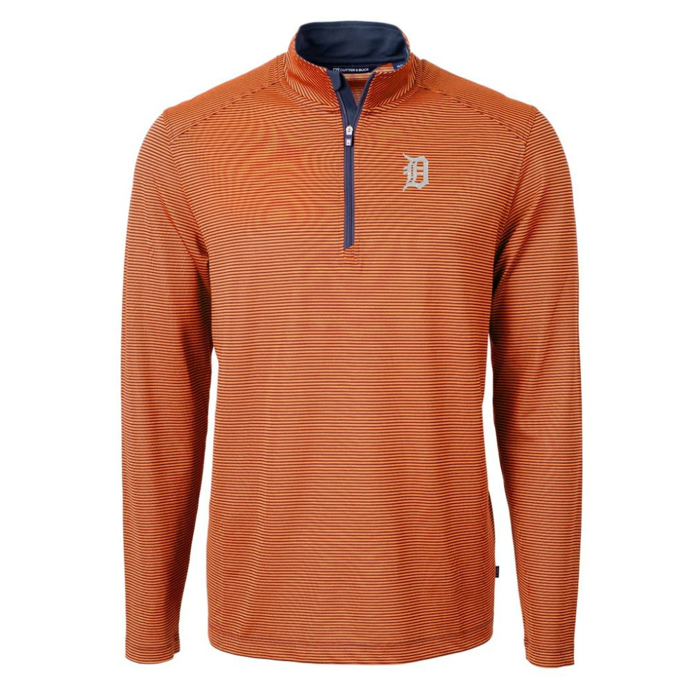 Detroit Tigers Cutter & Buck Virtue Eco Pique Micro Stripe Recycled Quarter-Zip Pullover Top - Orange/Navy Pullover