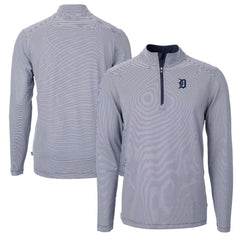 Detroit Tigers Cutter & Buck Virtue Eco Pique Micro Stripe Recycled Quarter-Zip Pullover Top - Navy/White Pullover