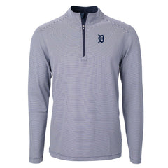 Detroit Tigers Cutter & Buck Virtue Eco Pique Micro Stripe Recycled Quarter-Zip Pullover Top - Navy/White Pullover