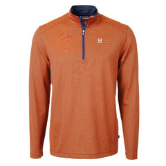 Houston Astros Cutter & Buck Virtue Eco Pique Micro Stripe Recycled Quarter-Zip Pullover Top - Orange/Navy Pullover