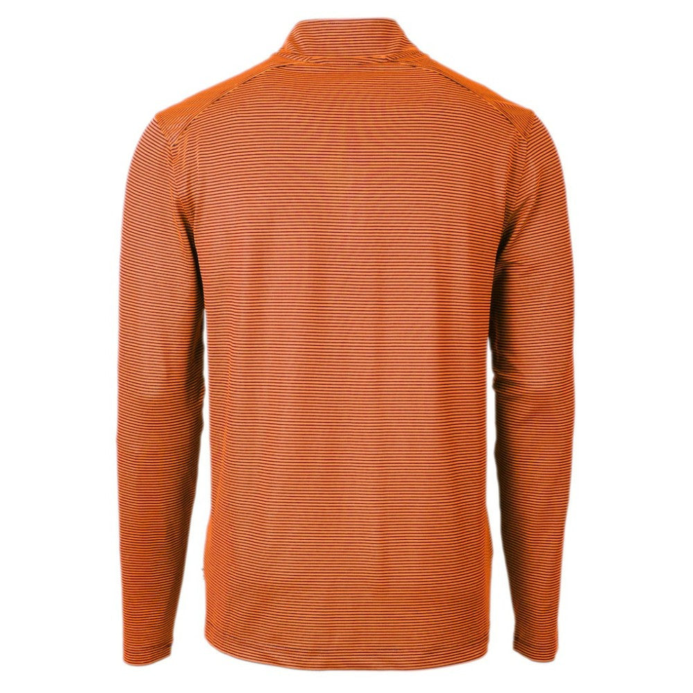 Houston Astros Cutter & Buck Virtue Eco Pique Micro Stripe Recycled Quarter-Zip Pullover Top - Orange/Navy Pullover