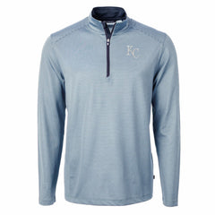 Kansas City Royals Cutter & Buck Virtue Eco Pique Micro Stripe Recycled Quarter-Zip Pullover Top - Light Blue/Navy Pullover