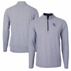 Kansas City Royals Cutter & Buck Virtue Eco Pique Micro Stripe Recycled Quarter-Zip Pullover Top - Navy/White Pullover