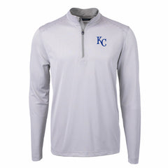 Kansas City Royals Cutter & Buck Virtue Eco Pique Micro Stripe Recycled Quarter-Zip Pullover Top - Gray/White Pullover