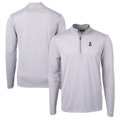 Los Angeles Angels Cutter & Buck Virtue Eco Pique Micro Stripe Recycled Quarter-Zip Pullover Top - Gray/White Pullover