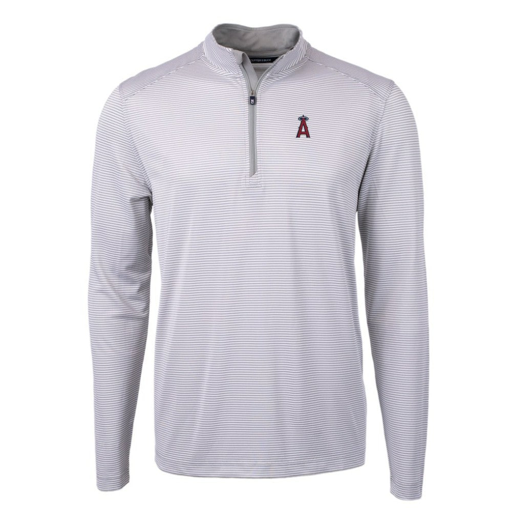 Los Angeles Angels Cutter & Buck Virtue Eco Pique Micro Stripe Recycled Quarter-Zip Pullover Top - Gray/White Pullover