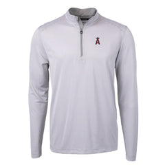 Los Angeles Angels Cutter & Buck Virtue Eco Pique Micro Stripe Recycled Quarter-Zip Pullover Top - Gray/White Pullover