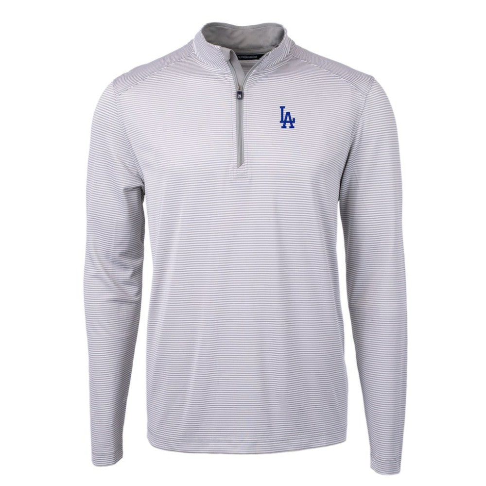 Los Angeles Dodgers Cutter & Buck Virtue Eco Pique Micro Stripe Recycled Quarter-Zip Pullover Top - Gray/White Pullover
