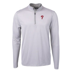 Philadelphia Phillies Cutter & Buck Virtue Eco Pique Micro Stripe Recycled Quarter-Zip Pullover Top - Gray/White Pullover