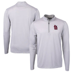 St. Louis Cardinals Cutter & Buck Virtue Eco Pique Micro Stripe Recycled Quarter-Zip Pullover Top - Gray/White Pullover