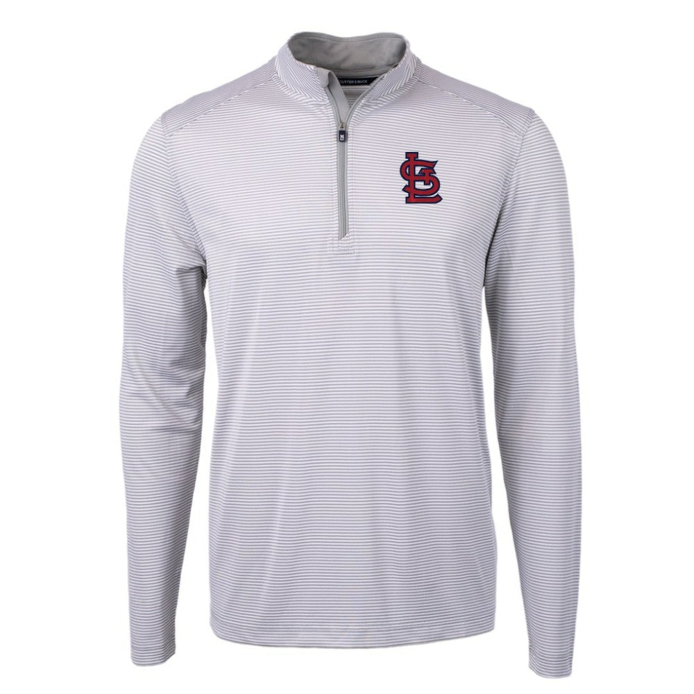 St. Louis Cardinals Cutter & Buck Virtue Eco Pique Micro Stripe Recycled Quarter-Zip Pullover Top - Gray/White Pullover