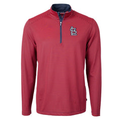 St. Louis Cardinals Cutter & Buck Virtue Eco Pique Micro Stripe Recycled Quarter-Zip Pullover Top - Red/Navy Pullover