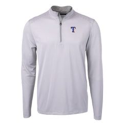 Texas Rangers Cutter & Buck Virtue Eco Pique Micro Stripe Recycled Quarter-Zip Pullover Top - Gray/White Pullover
