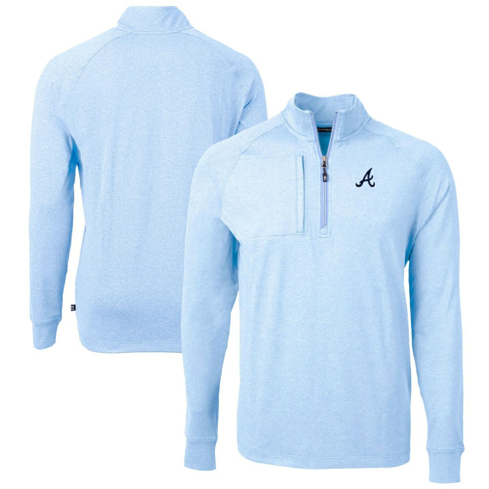 Atlanta Braves Cutter & Buck Adapt Eco Knit Stretch Recycled Quarter-Zip Pullover Top - Heather Light Blue Pullover