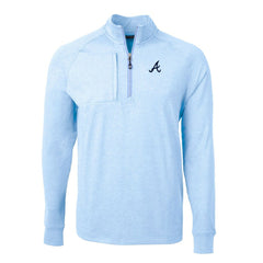 Atlanta Braves Cutter & Buck Adapt Eco Knit Stretch Recycled Quarter-Zip Pullover Top - Heather Light Blue Pullover