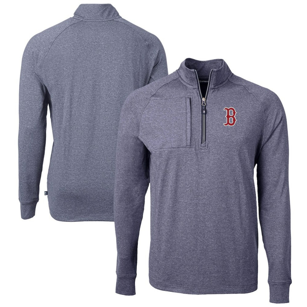 Boston Red Sox Cutter & Buck Adapt Eco Knit Stretch Recycled Quarter-Zip Pullover Top - Heather Navy Pullover