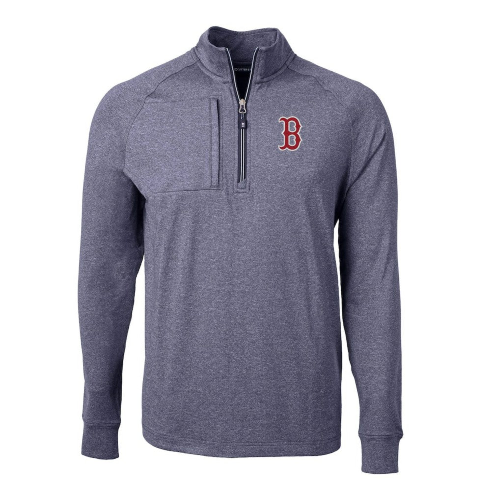Boston Red Sox Cutter & Buck Adapt Eco Knit Stretch Recycled Quarter-Zip Pullover Top - Heather Navy Pullover