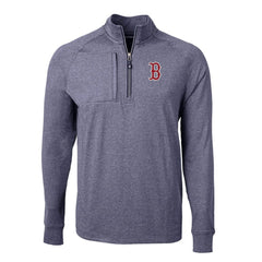 Boston Red Sox Cutter & Buck Adapt Eco Knit Stretch Recycled Quarter-Zip Pullover Top - Heather Navy Pullover