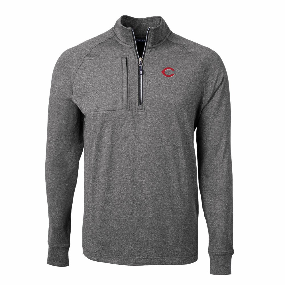 Cincinnati Reds Cutter & Buck Adapt Eco Knit Stretch Recycled Quarter-Zip Pullover Top - Heather Black Pullover