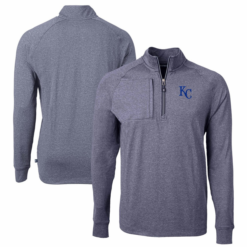 Kansas City Royals Cutter & Buck Adapt Eco Knit Stretch Recycled Quarter-Zip Pullover Top - Heather Navy Pullover
