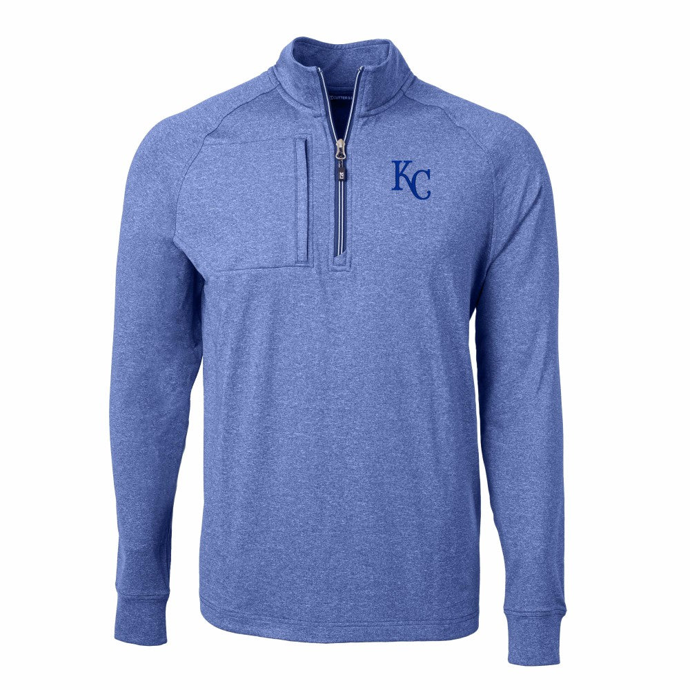 Kansas City Royals Cutter & Buck Adapt Eco Knit Stretch Recycled Quarter-Zip Pullover Top - Heather Royal Pullover