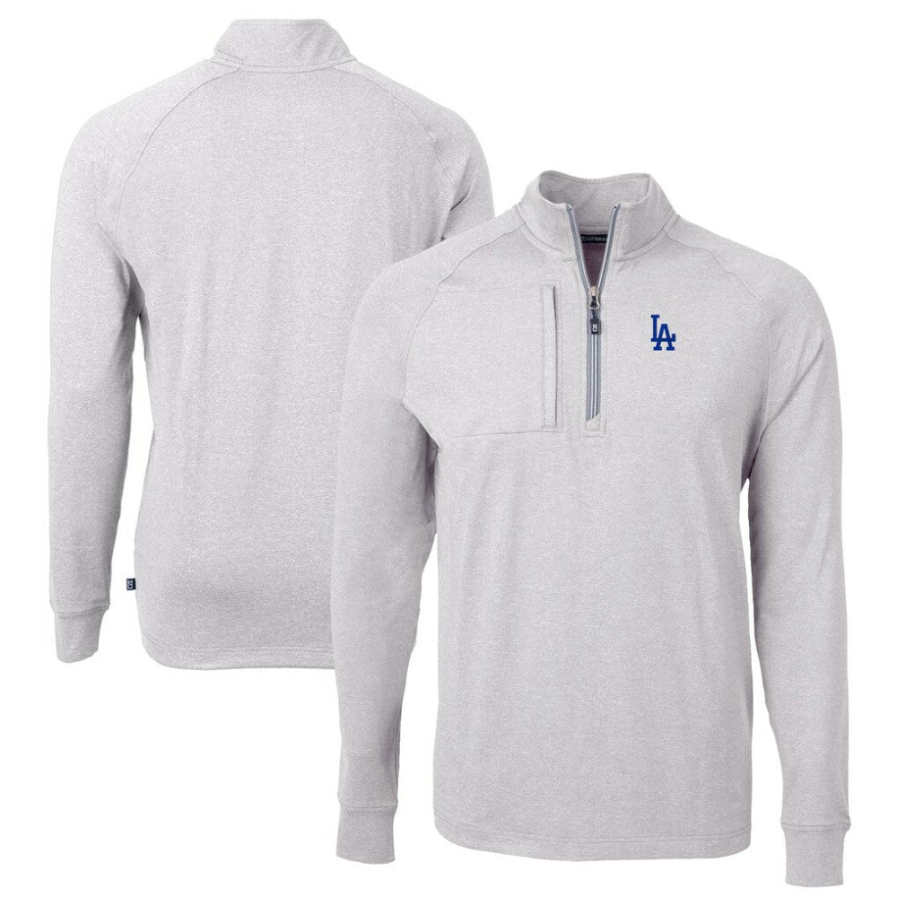 Los Angeles Dodgers Cutter & Buck Adapt Eco Knit Stretch Recycled Quarter-Zip Pullover Top - Heather Gray Pullover
