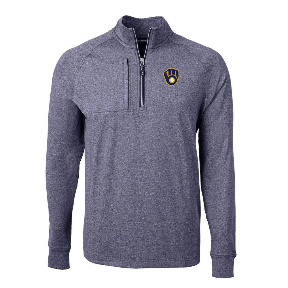 Milwaukee Brewers Cutter & Buck Adapt Eco Knit Stretch Recycled Quarter-Zip Pullover Top - Heather Navy Pullover