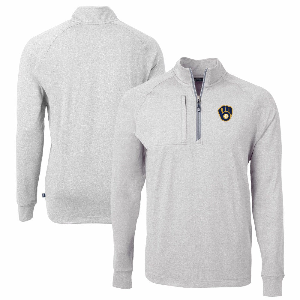 Milwaukee Brewers Cutter & Buck Adapt Eco Knit Stretch Recycled Quarter-Zip Pullover Top - Heather Gray Pullover