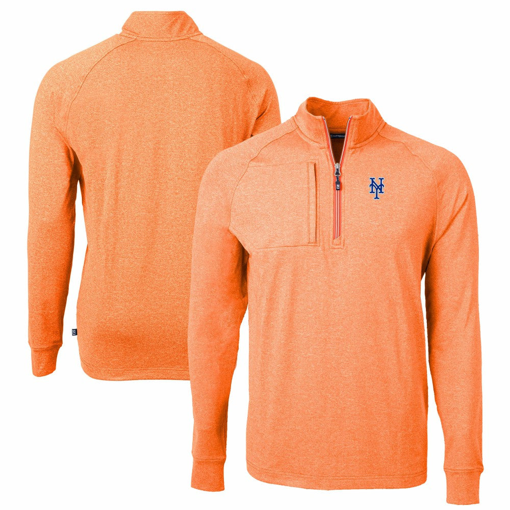 New York Mets Cutter & Buck Adapt Eco Knit Stretch Recycled Quarter-Zip Pullover Top - Heather Orange Pullover