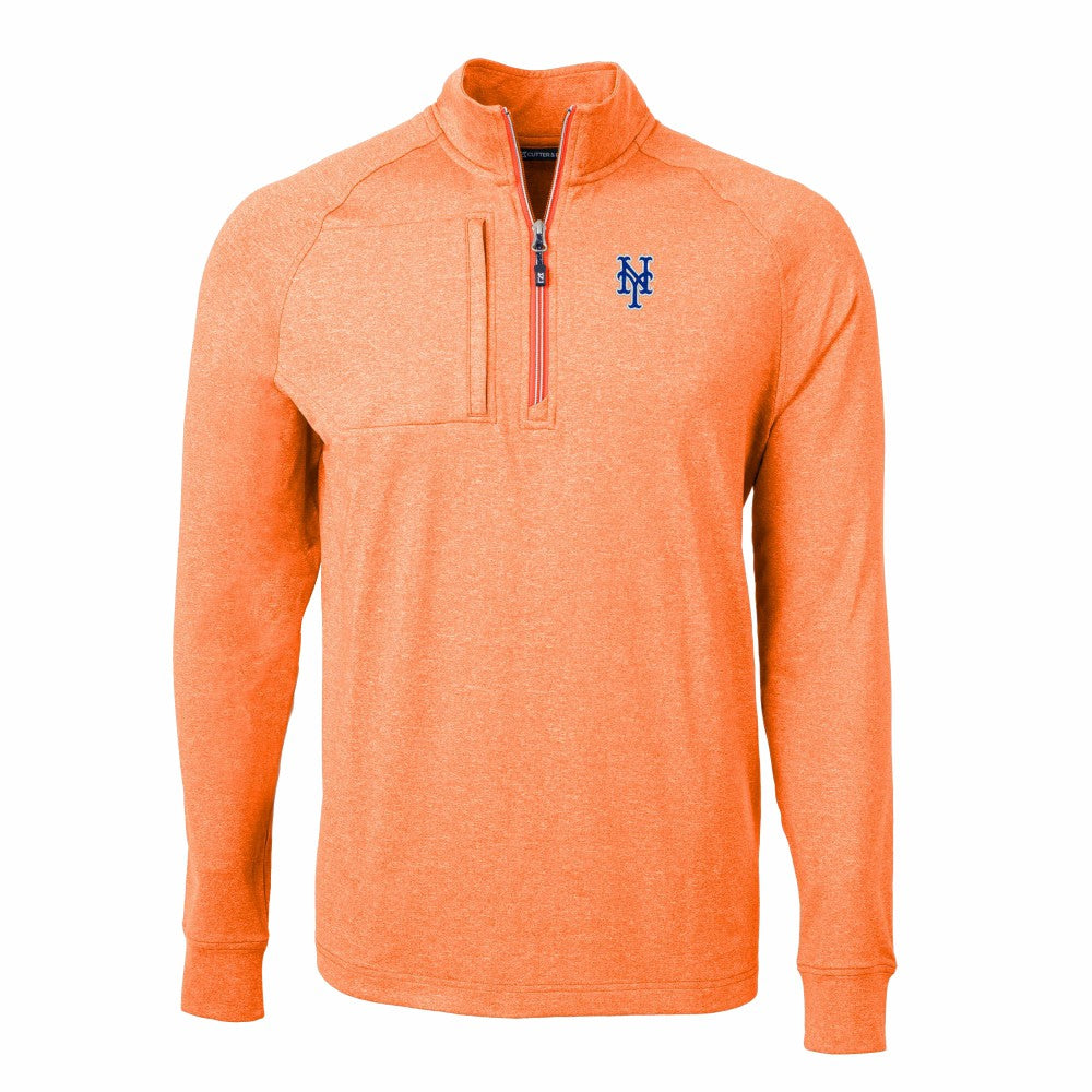 New York Mets Cutter & Buck Adapt Eco Knit Stretch Recycled Quarter-Zip Pullover Top - Heather Orange Pullover