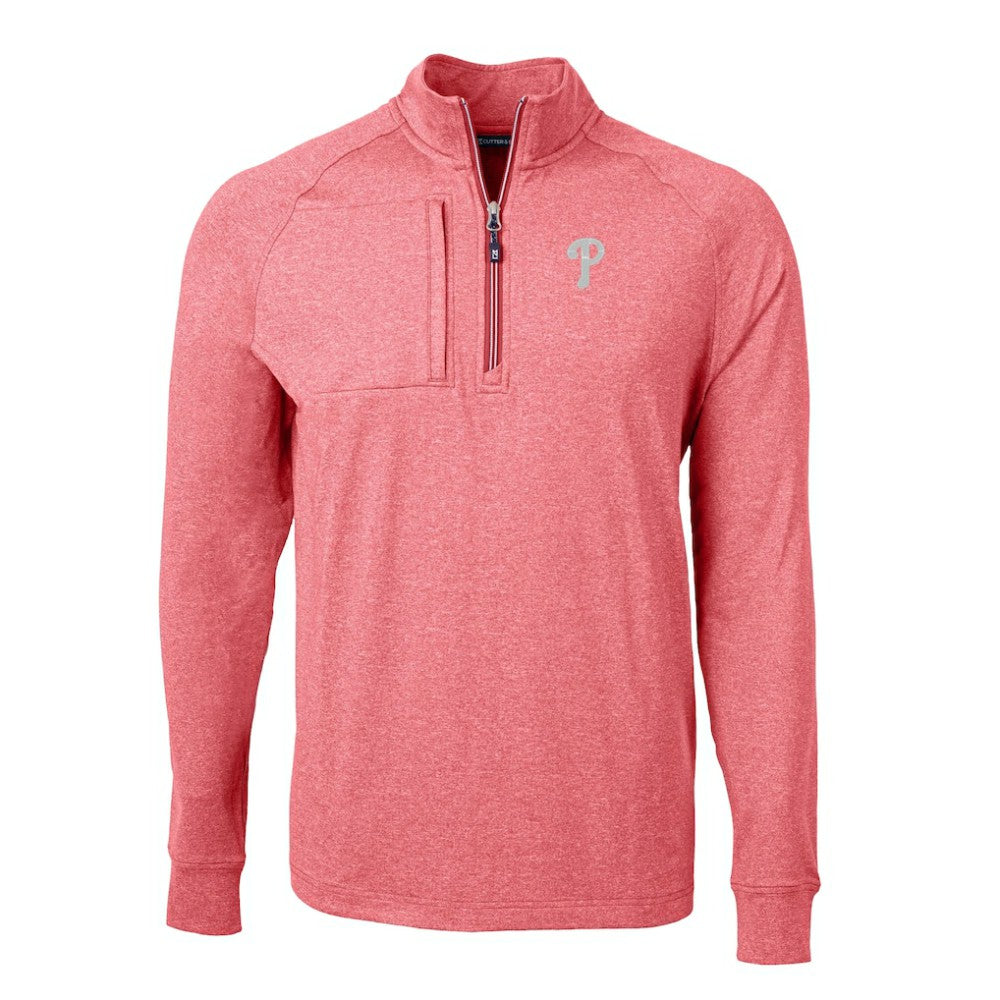 Philadelphia Phillies Cutter & Buck Adapt Eco Knit Stretch Recycled Quarter-Zip Pullover Top - Heather Red Pullover