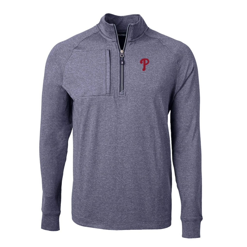 Philadelphia Phillies Cutter & Buck Adapt Eco Knit Stretch Recycled Quarter-Zip Pullover Top - Heather Navy Pullover