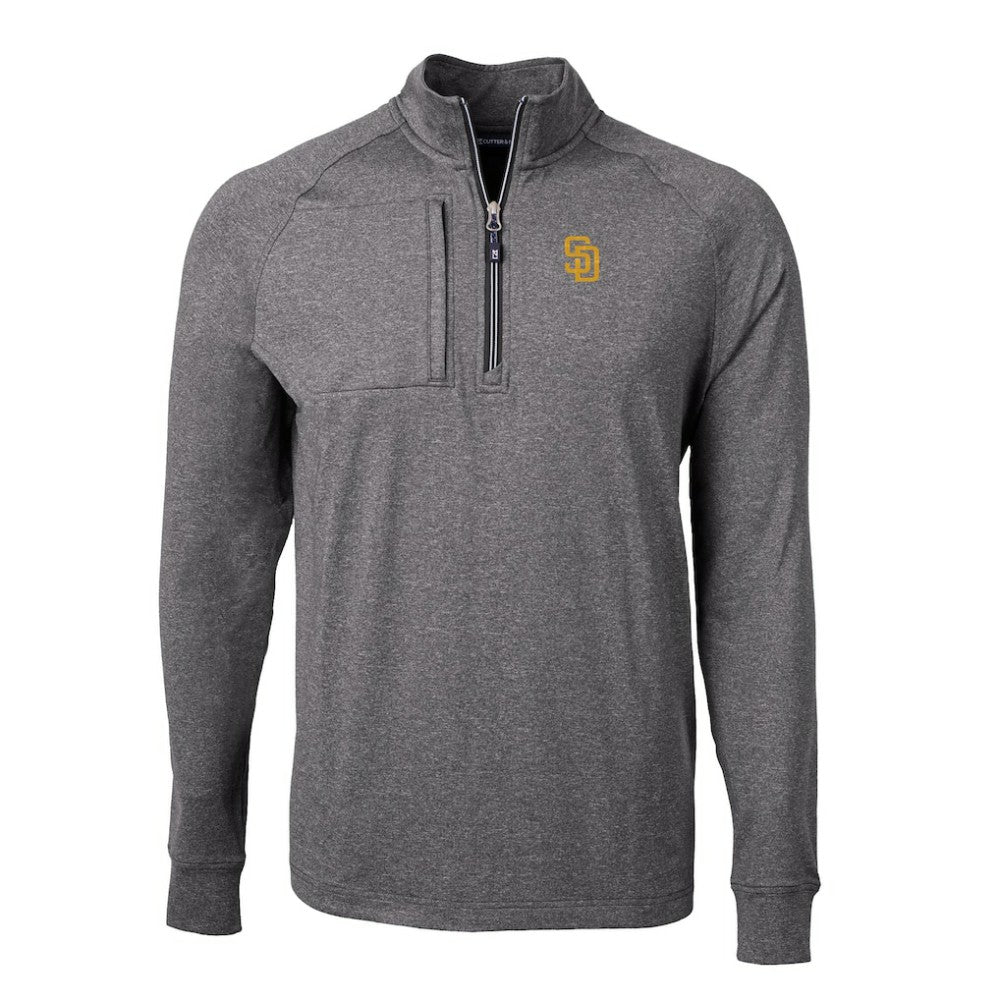 San Diego Padres Cutter & Buck Adapt Eco Knit Stretch Recycled Quarter-Zip Pullover Top - Heather Black Pullover