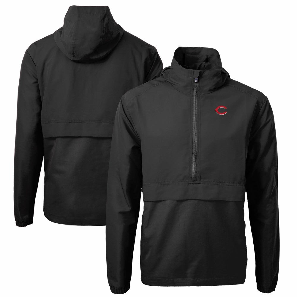 Cincinnati Reds Cutter & Buck Charter Eco Recycled Half-Zip Anorak Jacket - Black Jackets