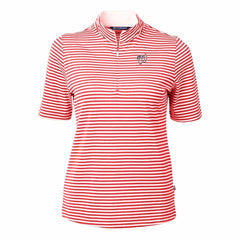Washington Nationals Cutter & Buck Women's Virtue Eco Pique Stripe Recycled Quarter-Zip Pullover Top - Red Pullover