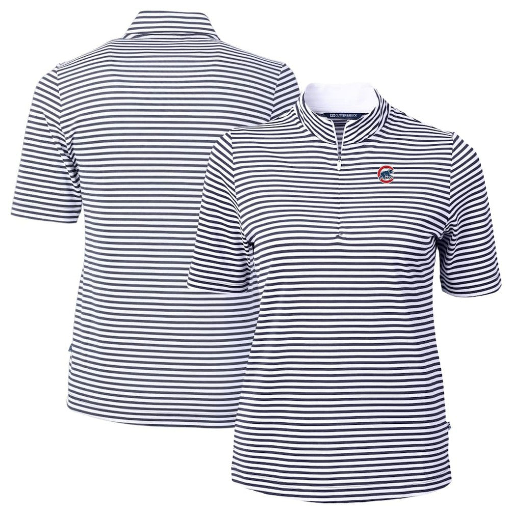 Chicago Cubs Cutter & Buck Women's Virtue Eco Pique Stripe Top - Navy Tops