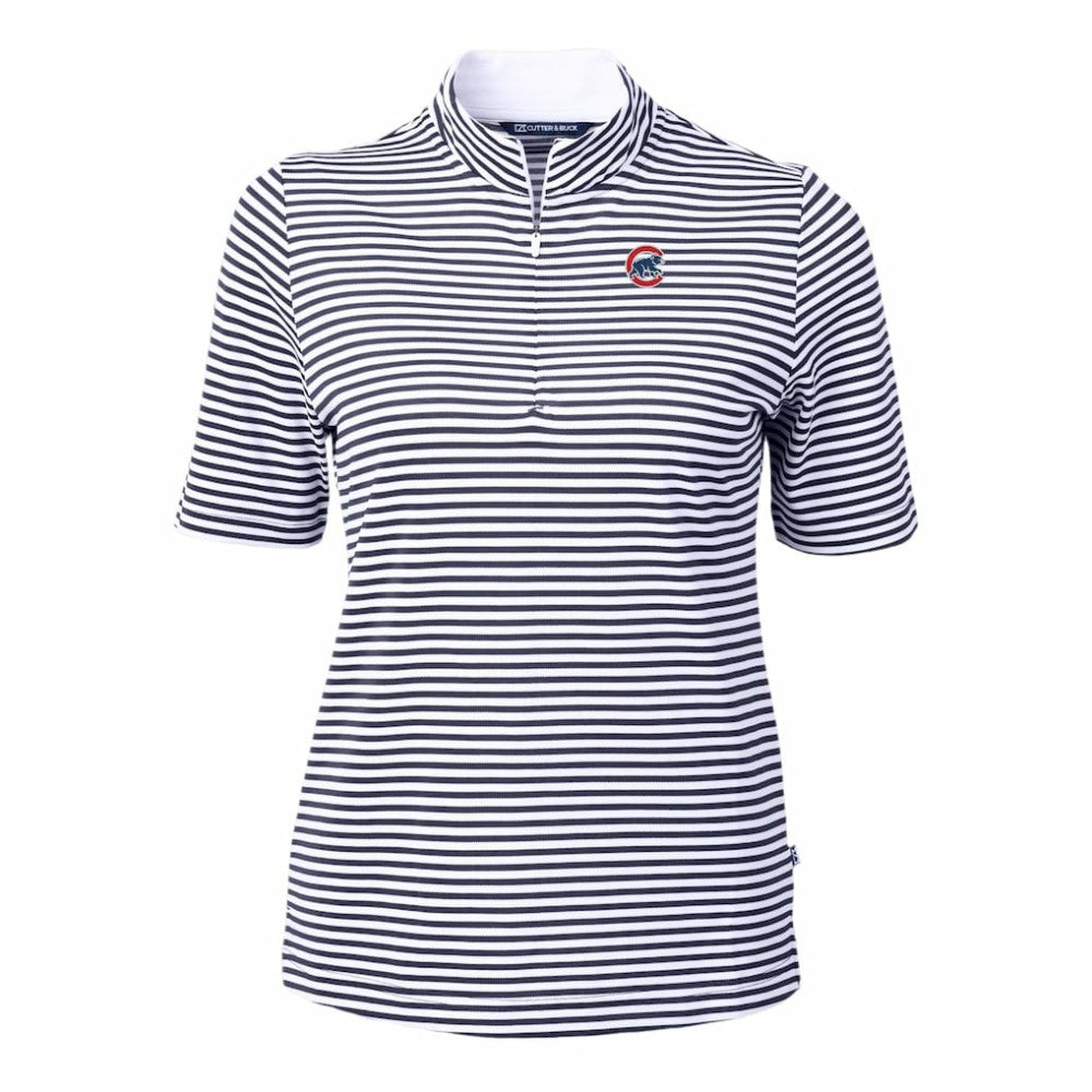 Chicago Cubs Cutter & Buck Women's Virtue Eco Pique Stripe Top - Navy Tops