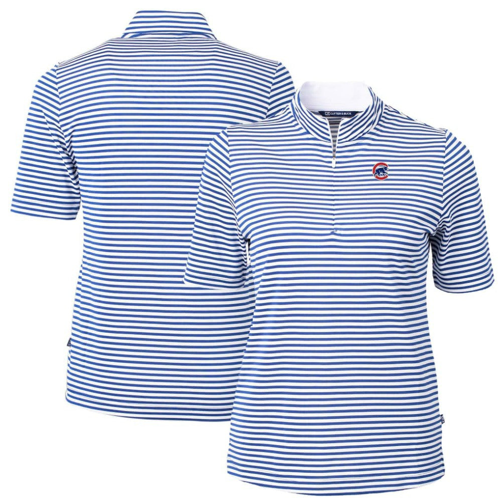 Chicago Cubs Cutter & Buck Women's Virtue Eco Pique Stripe Top - Blue Tops