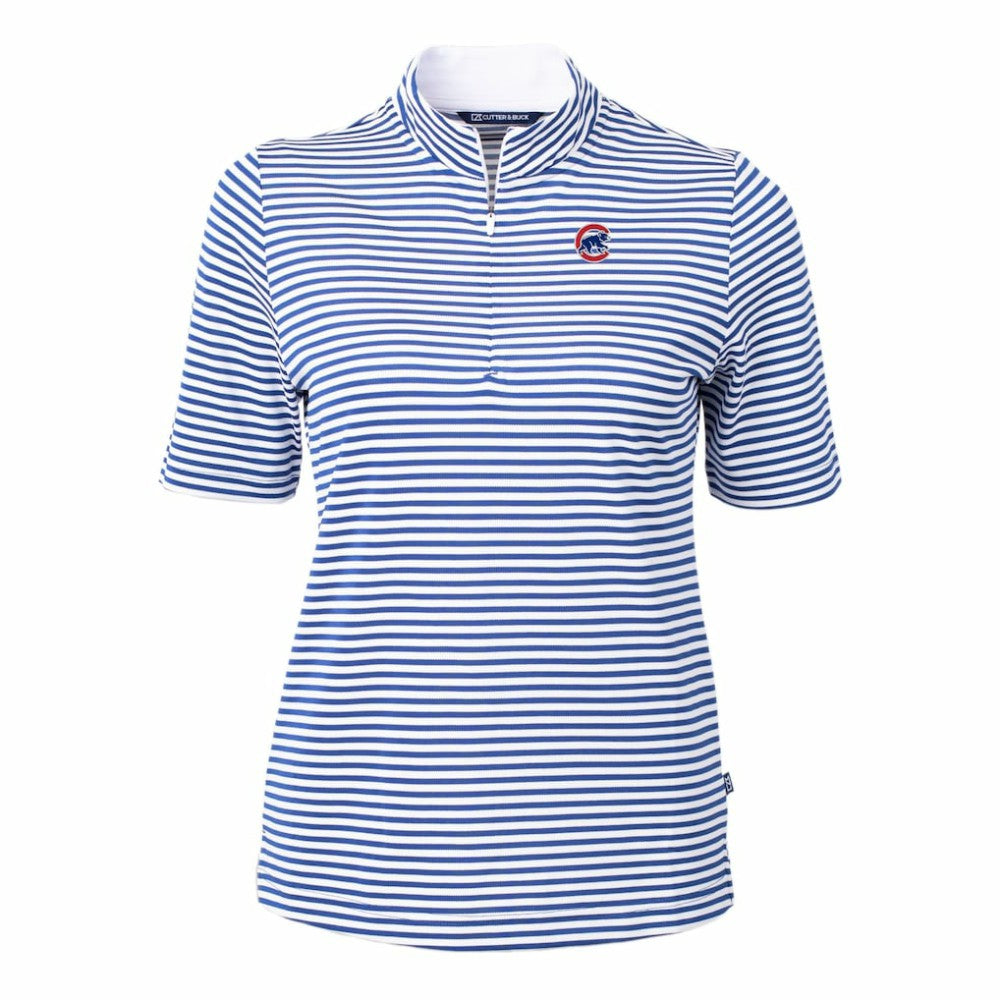 Chicago Cubs Cutter & Buck Women's Virtue Eco Pique Stripe Top - Blue Tops