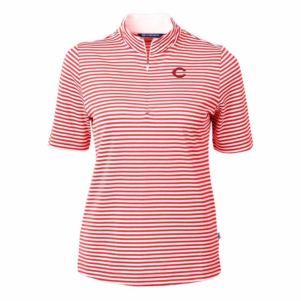 Cincinnati Reds Cutter & Buck Women's Virtue Eco Pique Stripe Top - Red Tops