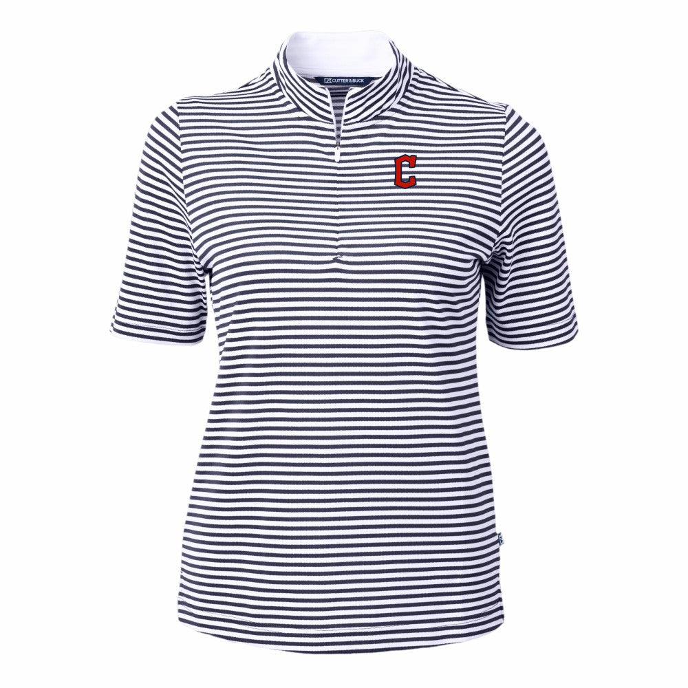 Cleveland Guardians Cutter & Buck Women's Virtue Eco Pique Stripe Top - Navy Tops