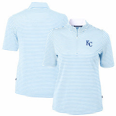 Kansas City Royals Cutter & Buck Women's Virtue Eco Pique Stripe Top - Powder Blue Tops
