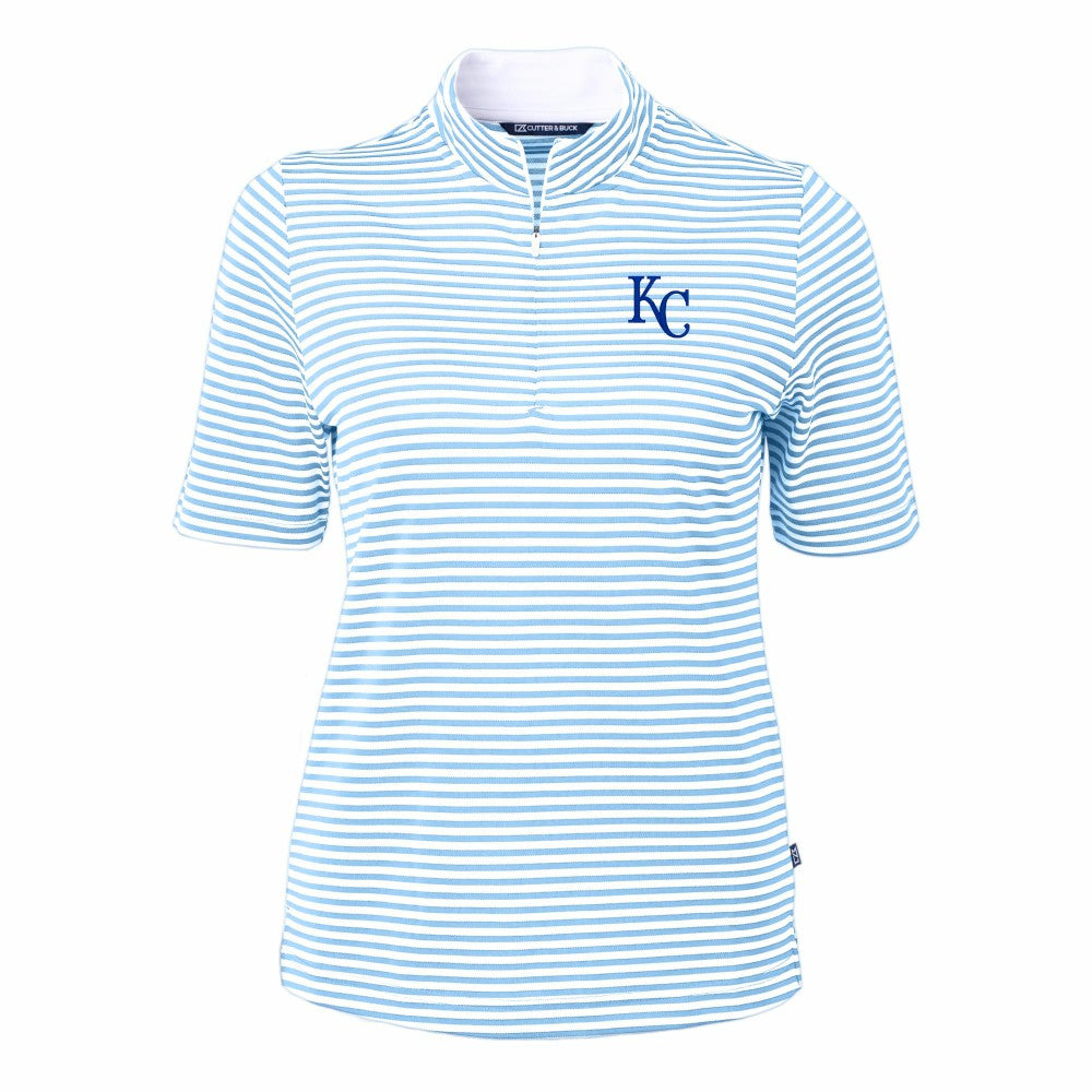 Kansas City Royals Cutter & Buck Women's Virtue Eco Pique Stripe Top - Powder Blue Tops