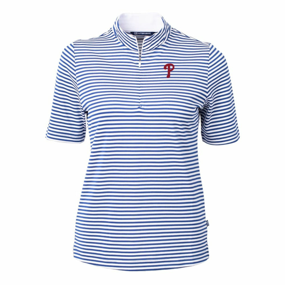 Philadelphia Phillies Cutter & Buck Women's Virtue Eco Pique Stripe Top - Blue Tops