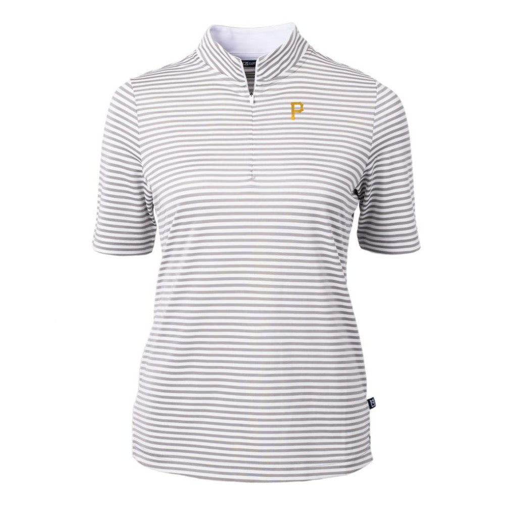 Pittsburgh Pirates Cutter & Buck Women's Virtue Eco Pique Stripe Top - Gray Tops