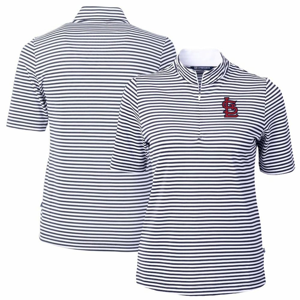 St. Louis Cardinals Cutter & Buck Women's Virtue Eco Pique Stripe Top - Navy Tops