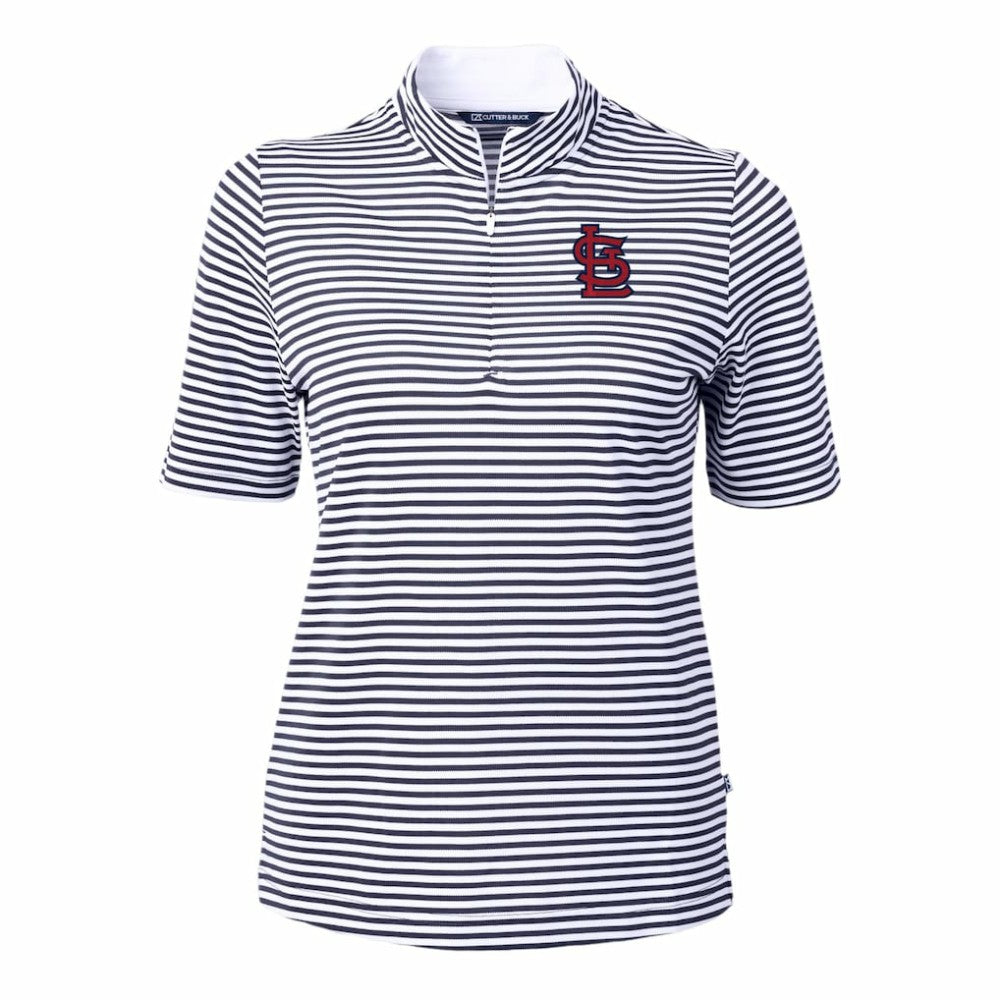 St. Louis Cardinals Cutter & Buck Women's Virtue Eco Pique Stripe Top - Navy Tops