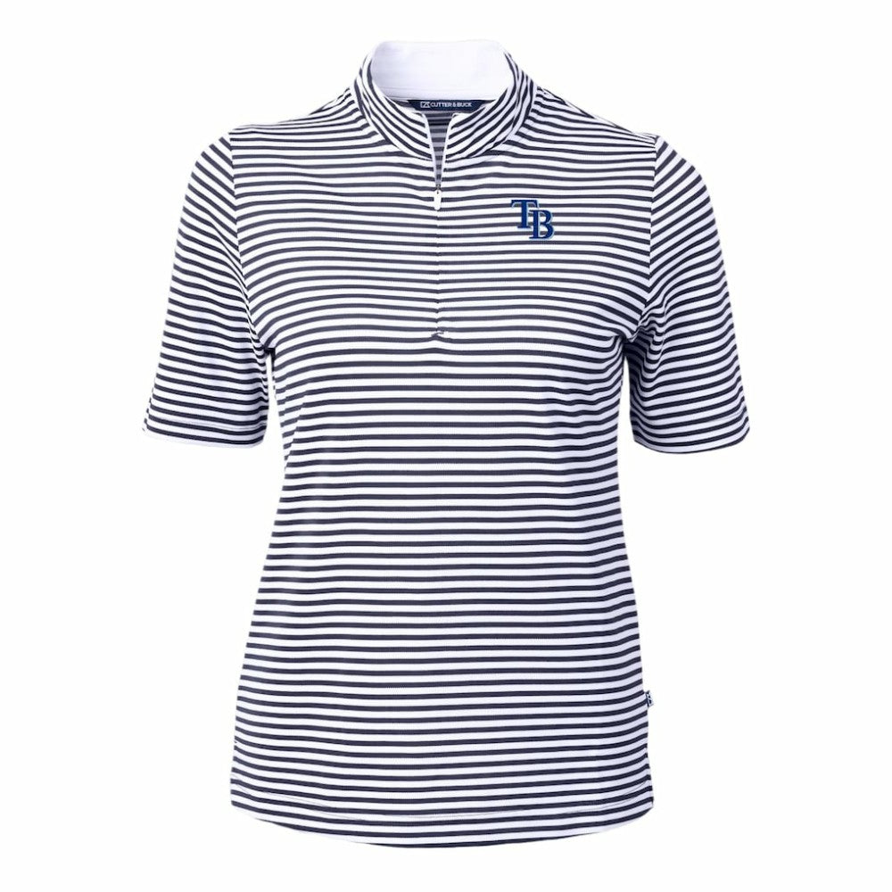 Tampa Bay Rays Cutter & Buck Women's Virtue Eco Pique Stripe Top - Navy Tops