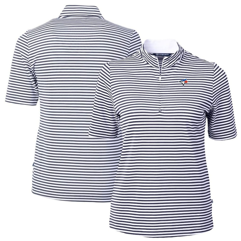 Toronto Blue Jays Cutter & Buck Women's Virtue Eco Pique Stripe Top - Navy Tops