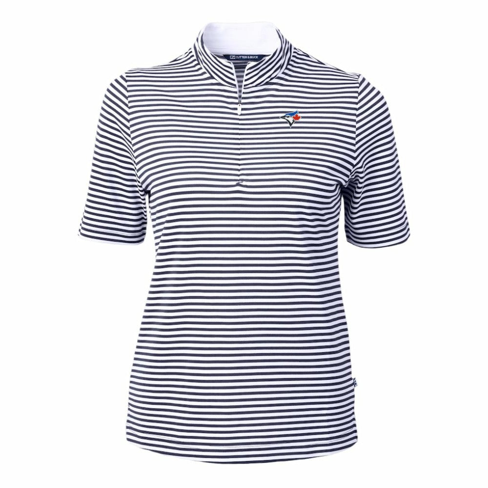 Toronto Blue Jays Cutter & Buck Women's Virtue Eco Pique Stripe Top - Navy Tops